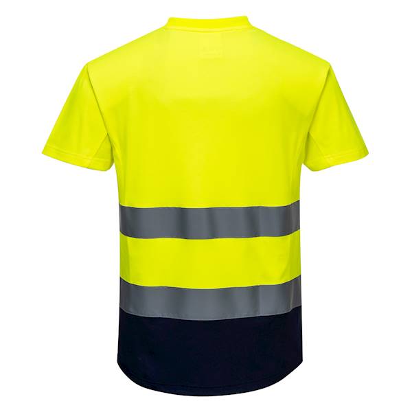 C395 - Dwukolorowy t-shirt siatkowy Żółty/Granat Rozm.M