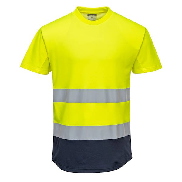 C395 - Dwukolorowy t-shirt siatkowy Żółty/Granat Rozm.M