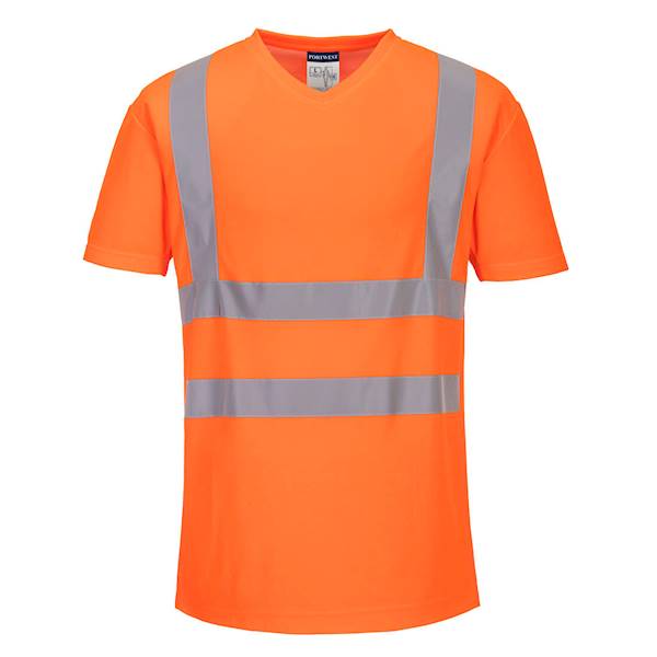  S179 - T-SHIRT W SEREK ZE WSTAWKAMI Z SIATKI POMARAŃCZOWY ROZM.L