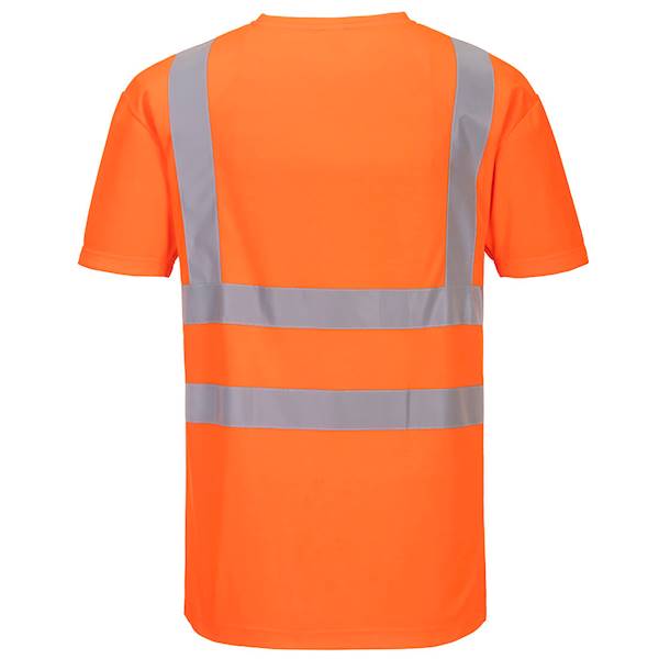 S179 - T-SHIRT W SEREK ZE WSTAWKAMI Z SIATKI POMARAŃCZOWY ROZM.L