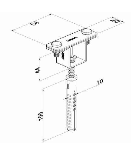 Uchwyt bednarki do ściany max 40x4mm l-100mm stal nierdzewna A2