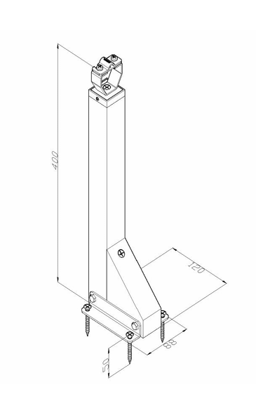 Podpora zwodu do ściany drewno dębowe / stal nierdzewna H-400mm