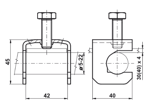Złącze krzyżowe bednarka-pręt zbrojeniowy, stal czarna (max bednarka 30mm)