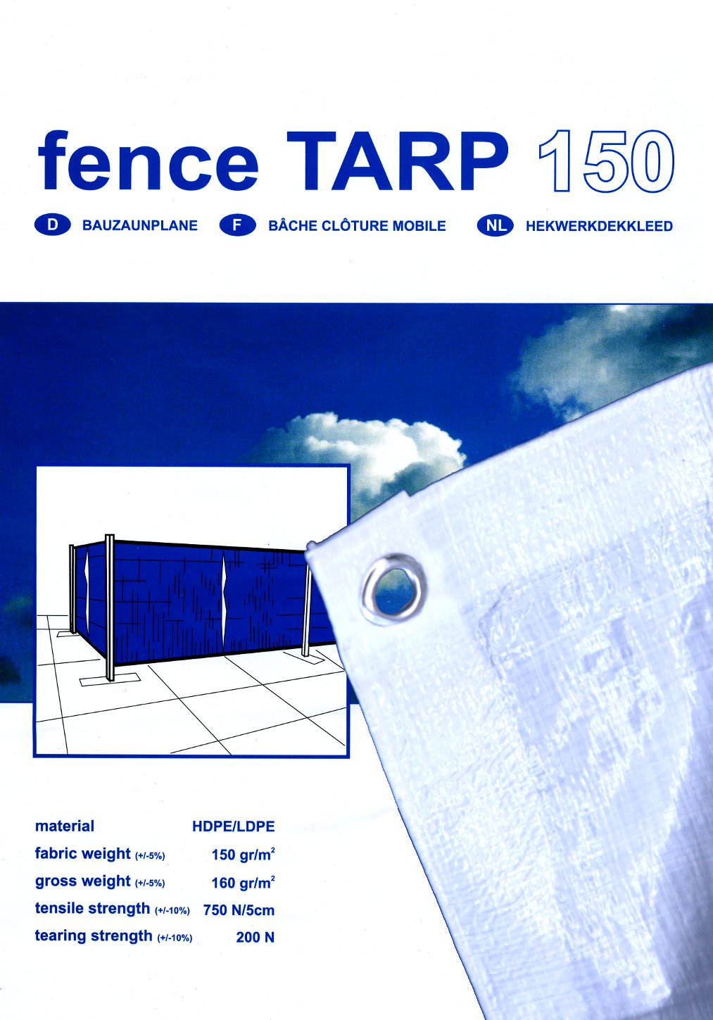 Plandeka PE FENCE TARP 1,76x3,41 150g/m2 / biały/naturalny /  z atestem trudnopalności