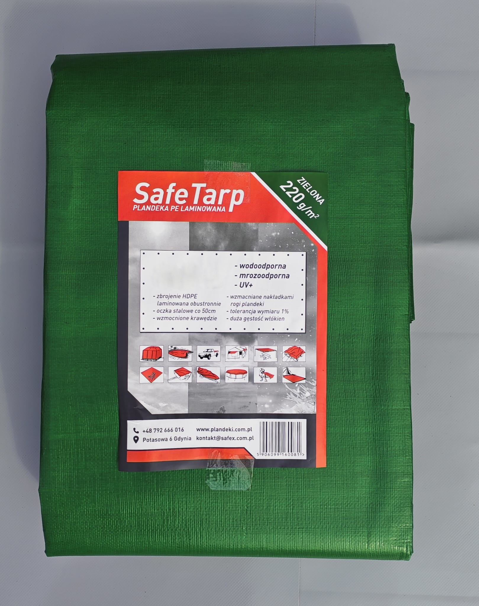 Plandeka PE SAFETARP 220g/m2 / kolor zielony / 20x20