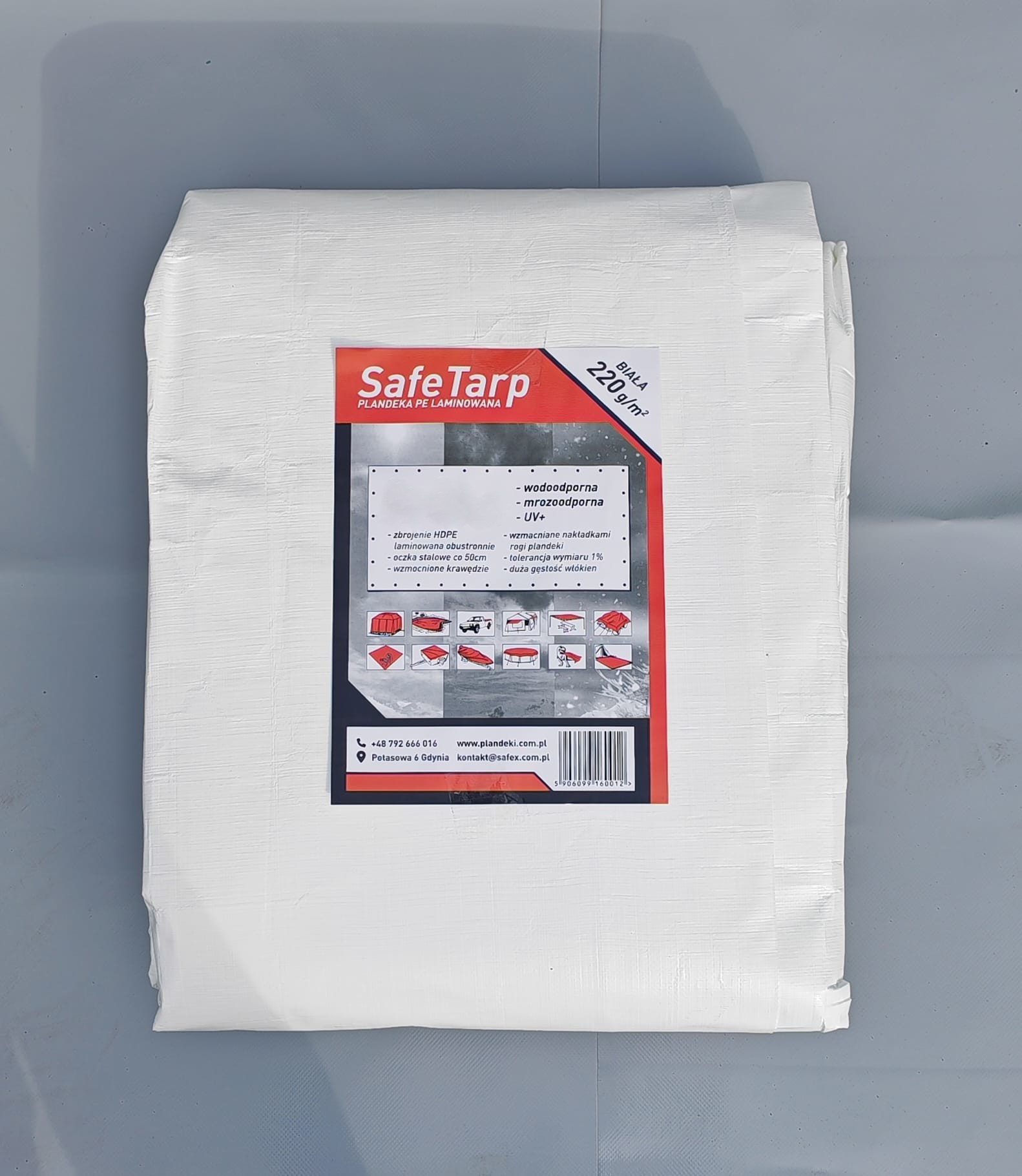 Plandeka PE SAFETARP 220g/m2 / kolor biały/naturalny / 6x8