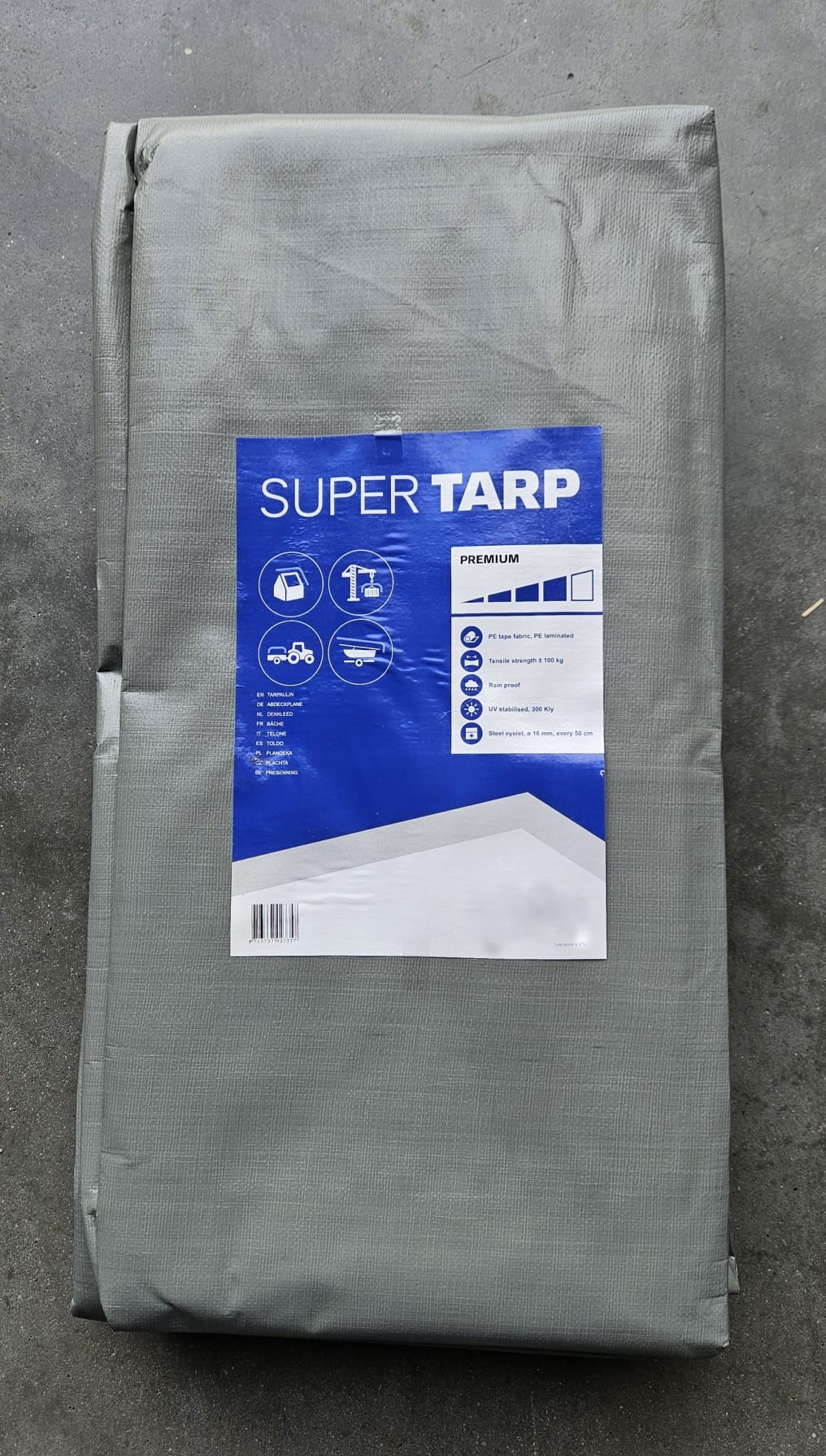 Plandeka PE SUPER TARP premium 250g/m2 300KLY / szary / 12x15