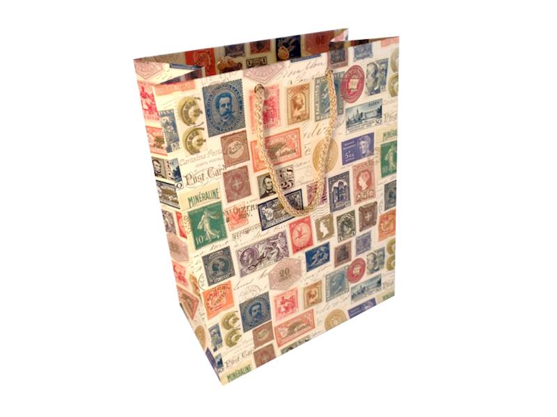 Torebka A5 POST STAMPS 90g Kartos GOLD 17,5x23x10