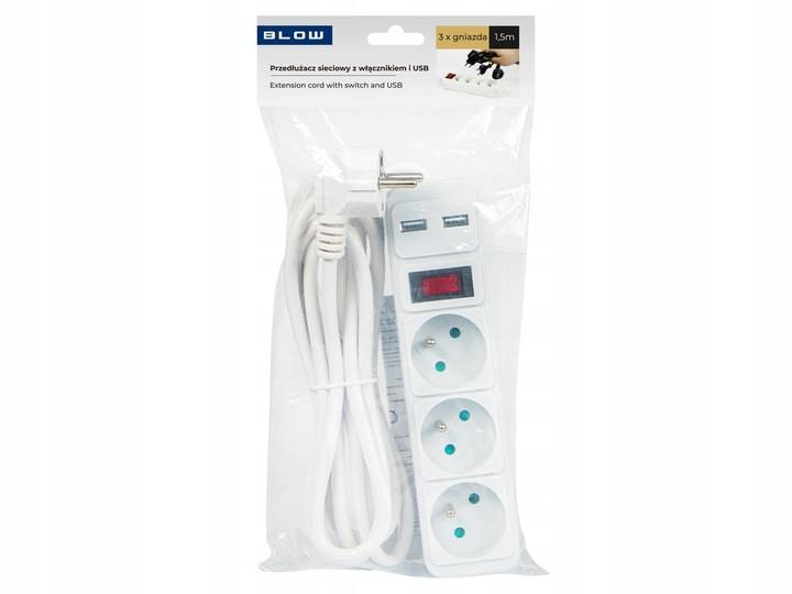 PRZEDŁUŻACZ SIECIOWY Z WYŁ. PR-370WSP/USB  3-GNIAZDA 1,5m