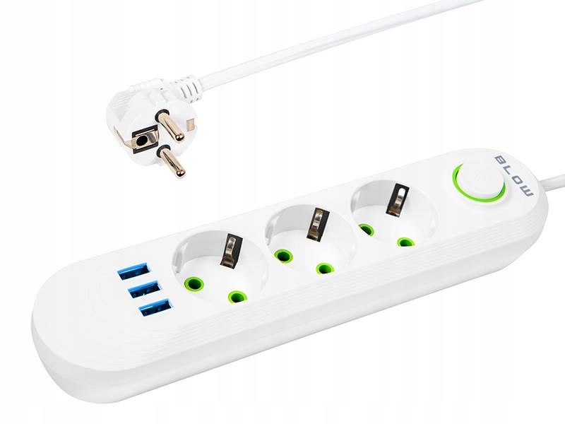 PRZEDŁUŻACZ SIECIOWY B 3G 3*USB Z WYŁ  PS-330 3 GNIAZDA 98-217