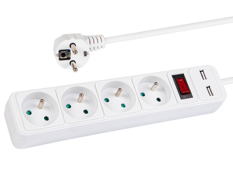 PRZEDŁUŻACZ SIECIOWY  B 4G +U 2*USB Z WYŁ PR-470WSP/USB   98-084