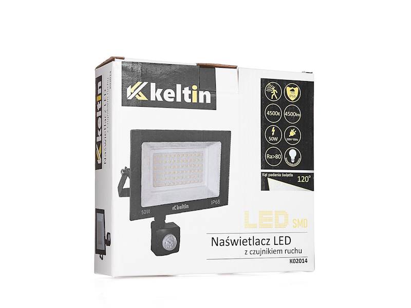 NAŚWIETLACZ LED 50W Z CZUJNIKIEM RUCHU BARWA BIAŁA NATURALNA 4500K  K02014