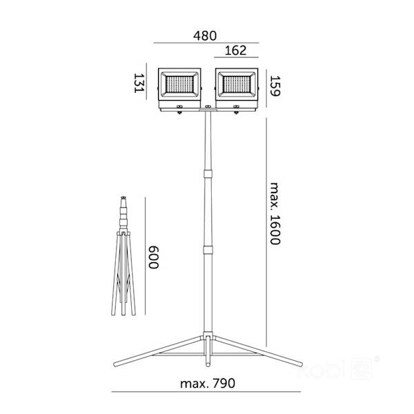 NAŚWIETLACZ LED TIGRA TRIPOD 2*50W 4000K IP54 KOBI NA STATYWIE