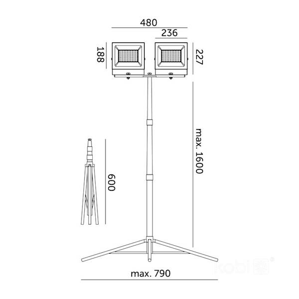 NAŚWIETLACZ LED TIGRA TRIPOD 2*100W 4000K IP54 KOBI NA STATYWIE