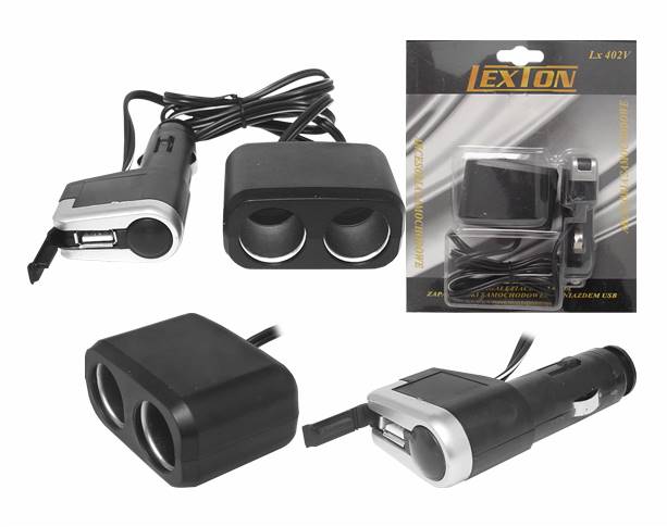 rozgałęźnik x2+USB zapalniczki LEXTON