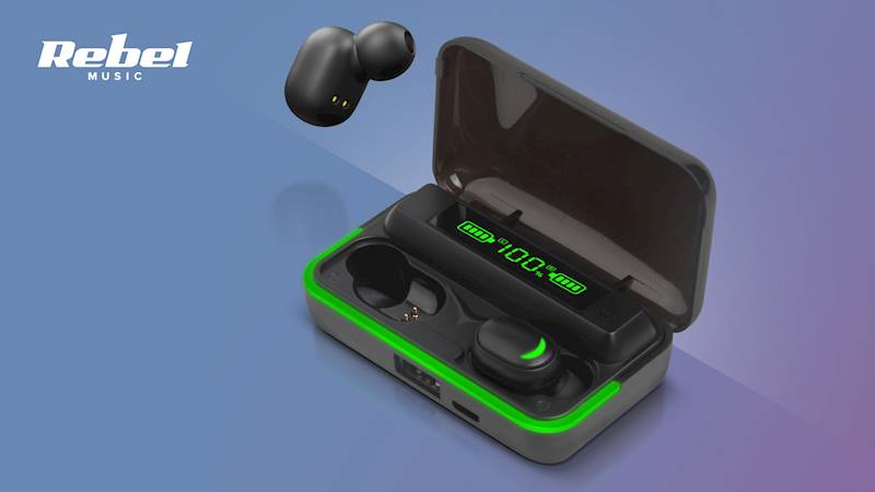 Słuchawki bezprzewodowe dokanałowe z powerbank 