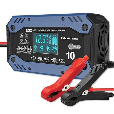 Qoltec ładowarka 12V 24V 10A LCD AGM LIFEPO4 ŻEL