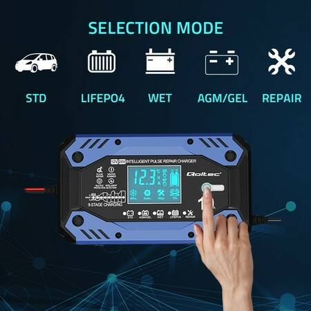 Qoltec ładowarka 12V 24V 10A LCD AGM LIFEPO4 ŻEL