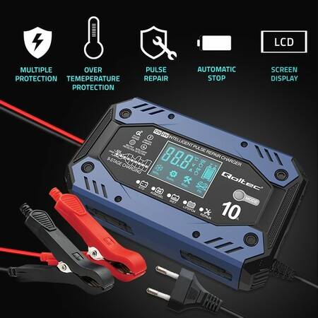 Qoltec ładowarka 12V 24V 10A LCD AGM LIFEPO4 ŻEL