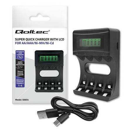 Qoltec Ładowarka  Ni-MH  AAA/ AA  LCD, kabel USB