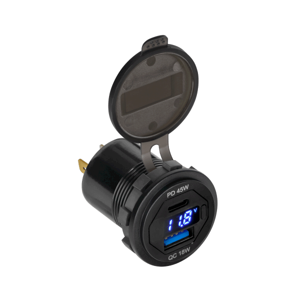 63W  5V USB+USB typu C - QC, PD ,woltomierz 12-24V