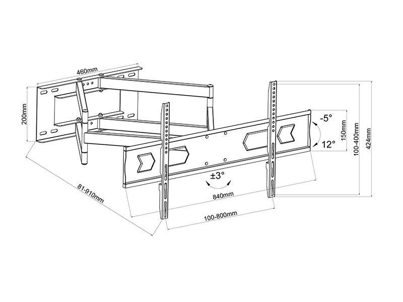 42-90" uchwyt TV z regulacją, teleskopowy 91cm