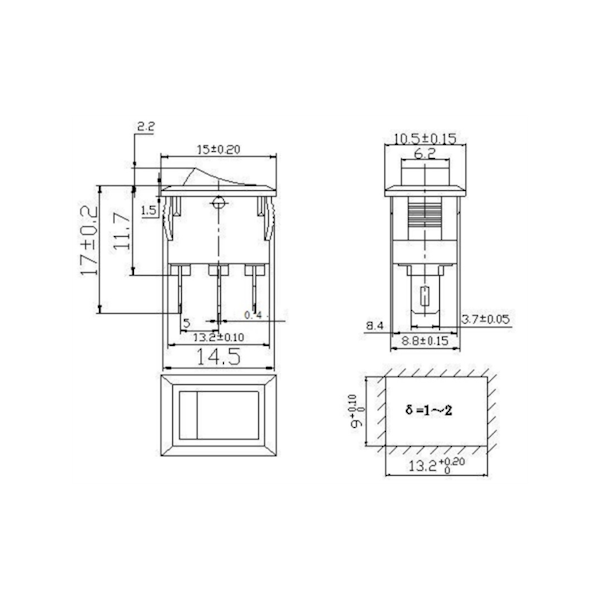 kołyskowy mini 3pin 3 pozycje I-0-II  2A/250V 