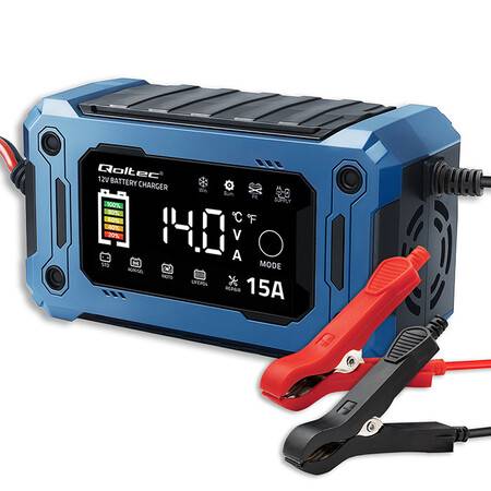 Qoltec ładowarka 12 15A LCD  AGM ŻEL LIFEPO4