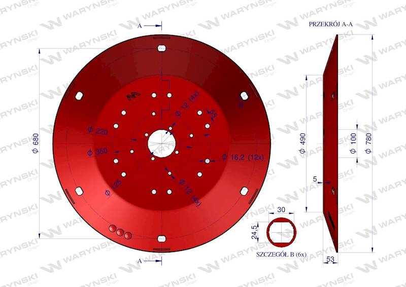Talerz roboczy kosiarka rotacyjna 1,65 m gr. 5mm 