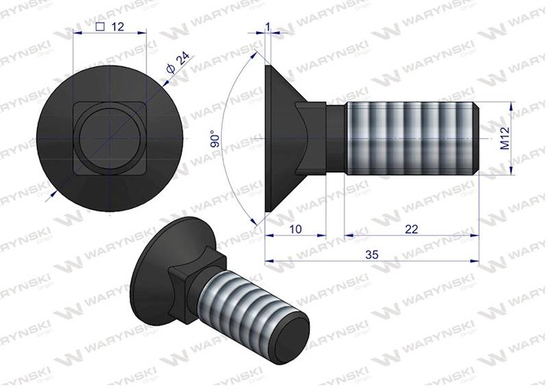 Śruba kpl. płużna podsadzana D 608 M12x35 mm kl.10