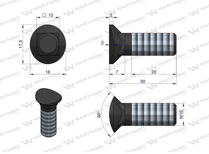 Śruba kpl. redliczkowa półokrągła M10x30 mm kl. 8.