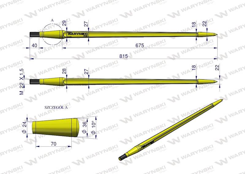 Ząb ładowacza uniwersalny prosty L- 810 mm zastoso