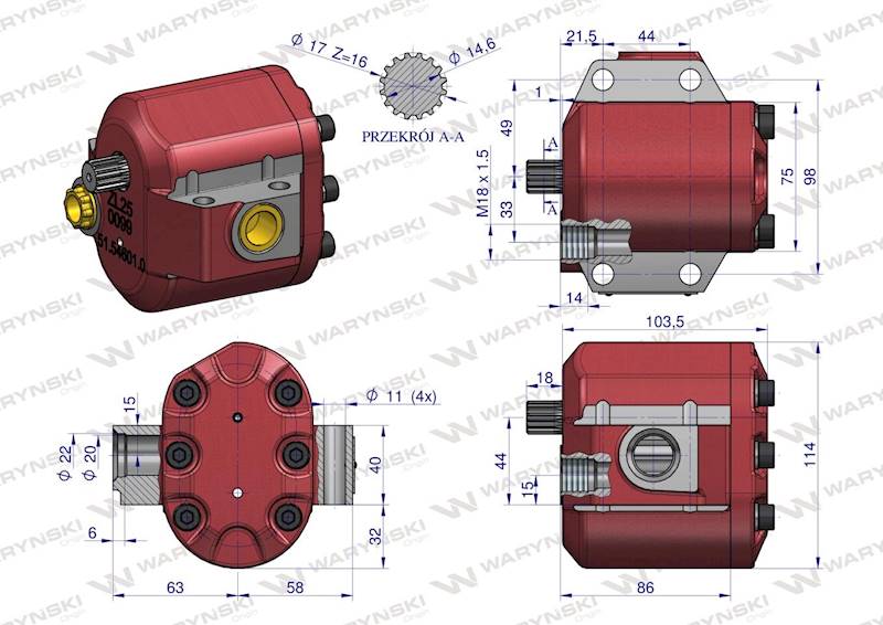 Pompa hydrauliczna podnośnika wzmocniona 39 l/min 