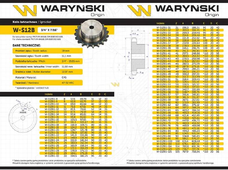 Koło zębate hartowane z kołnierzem 12B-1 (R1 3/4) Z-12 Waryński