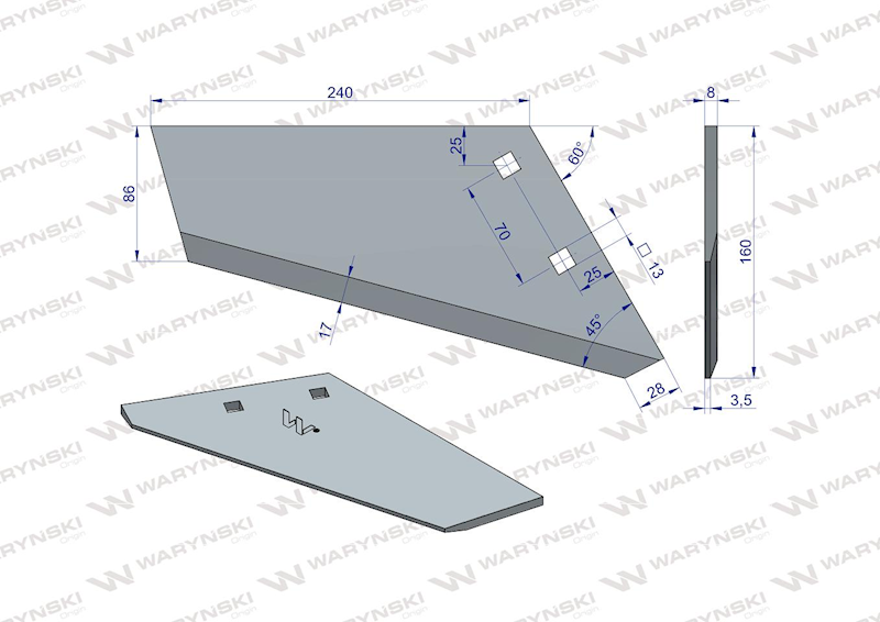 Lemiesz agregatu podorywkowego prawy 240mm/2-otwor