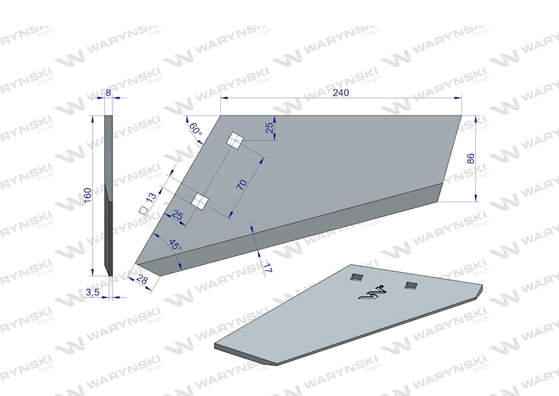 Lemiesz agregatu podorywkowy lewy 240mm/2-otwory 