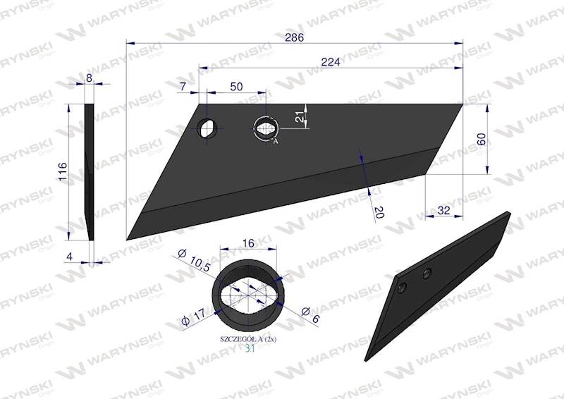 Lemiesz agregatu podorywkowego  lewy 260mm