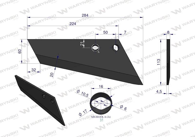 Lemiesz agregatu podorywkowego  prawy 260mm