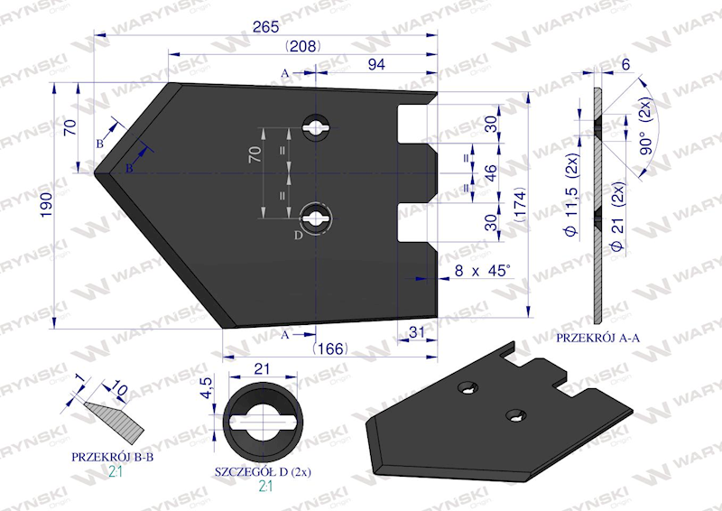 Lemiesz, listwowy lewy szerokość wyorywania 620mm