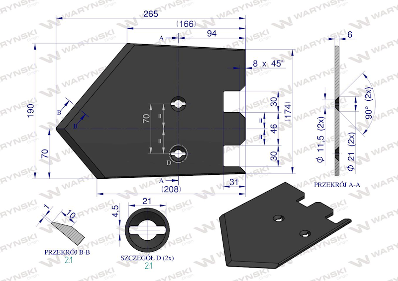 Lemiesz, listwowy prawy szerokość wyorywania 620mm
