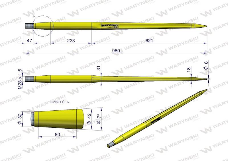 Ząb ładowacza CIĘŻKI uni. prosty L-980