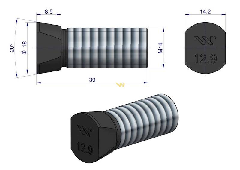 Śruba kpl. płużna oval z dwóch stron ścięta M14x39