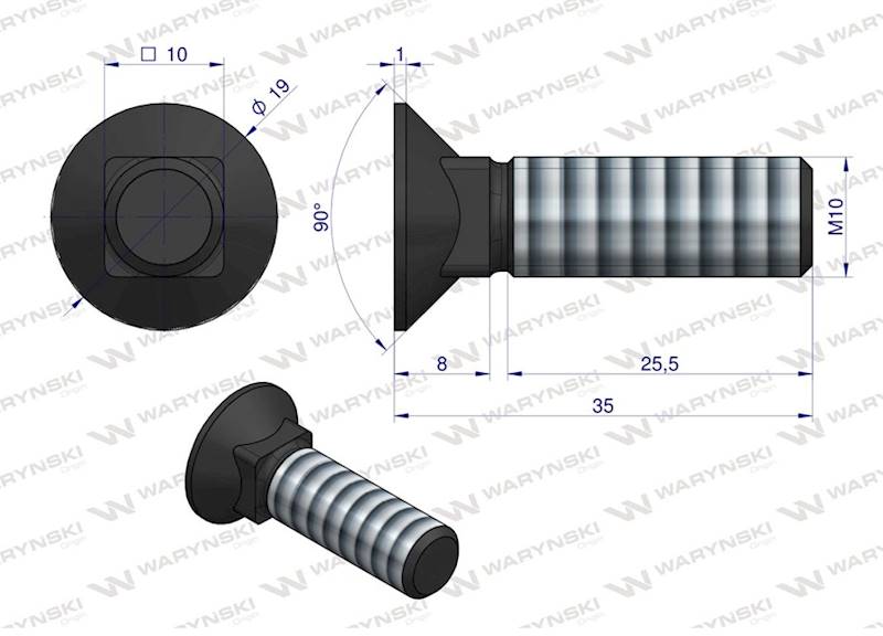 Śruba kpl. płużna podsadzana M10X35 D608