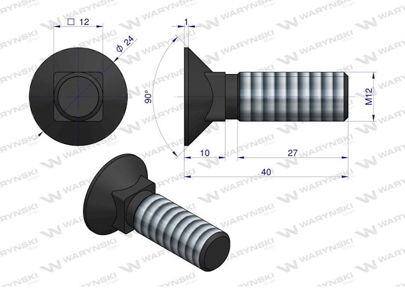 Śruba kpl. płużna podsadzana M12X40 D608