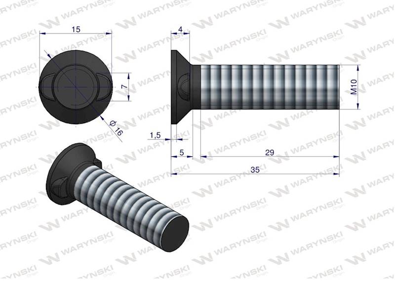 Śruba kpl. płużna dwunoskowa  M10X35