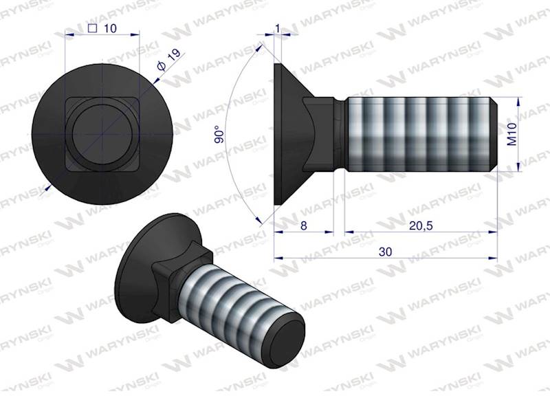 Śruba kpl. płużna podsadzana M10X30 D608