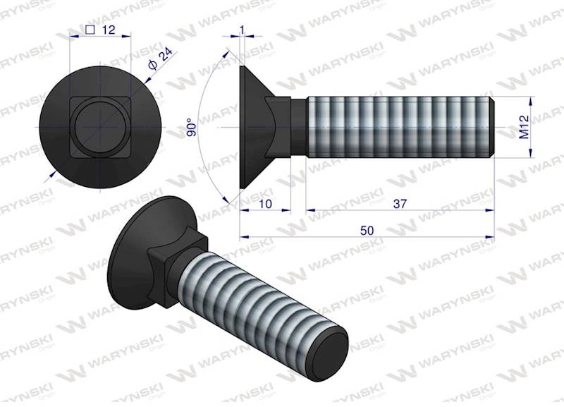 Śruba kpl. płużna podsadzana M12X50 D608