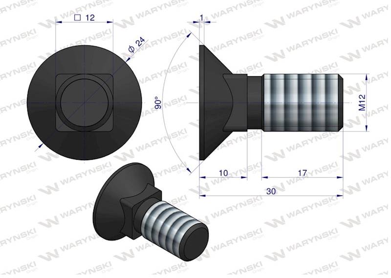 Śruba kpl. płużna podsadzana M12X30 D608