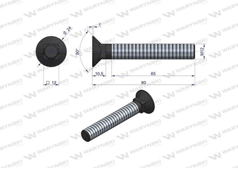 Śruba kpl. płużna podsadzana M12X80 D608