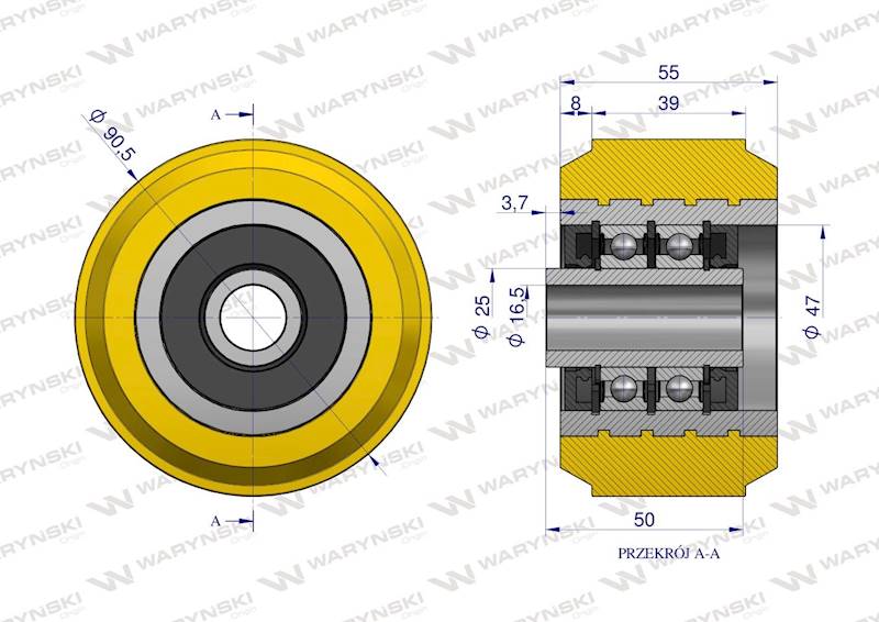 Rolka podporowa  PU90X38X12 WARYŃSKI 